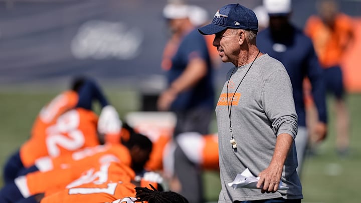 Jul 23, 2025; Englewood, CO, USA; Denver Broncos head coach Sean Payton during Denver Broncos Training Camp. 