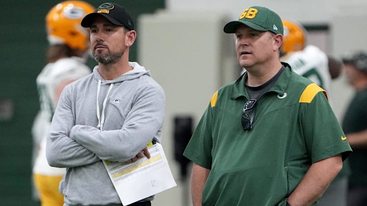 Green Bay Packers head coach Matt LaFleur, left, and general manager Brian Gutekunst.