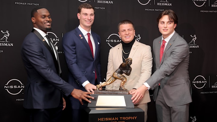 Vanderbilt quarterback Diego Pavia stands among the other Heisman Trophy finalists at last month's ceremony in New York City. Vanderbilt quarterback Diego Pavia stands among the other Heisman Trophy finalists at last month's ceremony in New York City.
