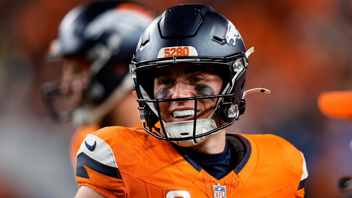 Dec 15, 2024; Denver, Colorado, USA; Denver Broncos quarterback Bo Nix (10) in the fourth quarter against the Indianapolis Colts at Empower Field at Mile High. Dec 15, 2024; Denver, Colorado, USA; Denver Broncos quarterback Bo Nix (10) in the fourth quarter against the Indianapolis Colts at Empower Field at Mile High.