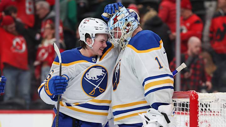 Buffalo Sabres players Zach Benson and Ukko-Pekka Luukkonen