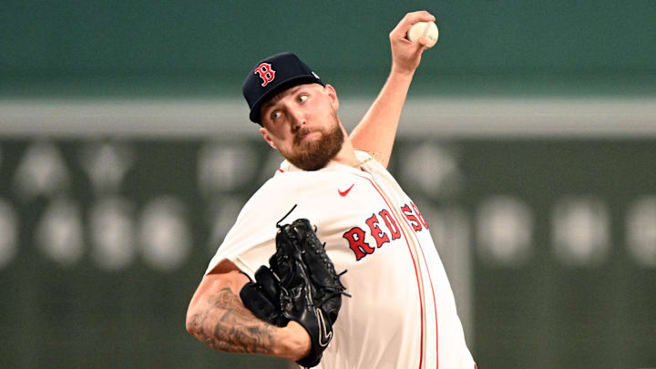 Sep 14, 2025; Boston, Massachusetts, USA;  Boston Red Sox starting pitcher Garrett Crochet (35) pitches against the New York Yankees during the first inning at Fenway Park. Mandatory Credit: Brian Fluharty-Imagn Images