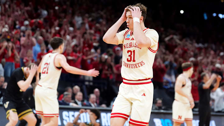 Nebraska's Cale Jacobsen (31) reacts afer the final shot during a second-round game in the NCAA men's basketball tournament between Nebraska Cornhuskers and Vanderbilt Commodores at Paycom Center in Oklahoma City, Saturday March 21, 2026. Nebraska's Cale Jacobsen (31) reacts afer the final shot during a second-round game in the NCAA men's basketball tournament between Nebraska Cornhuskers and Vanderbilt Commodores at Paycom Center in Oklahoma City, Saturday March 21, 2026.