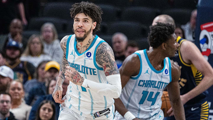 Charlotte Hornets guard LaMelo Ball (1)  in the first half against the Indiana Pacers