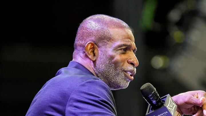 Jul 7, 2026; Frisco, TX, USA; Colorado head coach Deion Sanders speaks to reporters during Big 12 Conference Football Media Days at The Star. Jul 7, 2026; Frisco, TX, USA; Colorado head coach Deion Sanders speaks to reporters during Big 12 Conference Football Media Days at The Star.