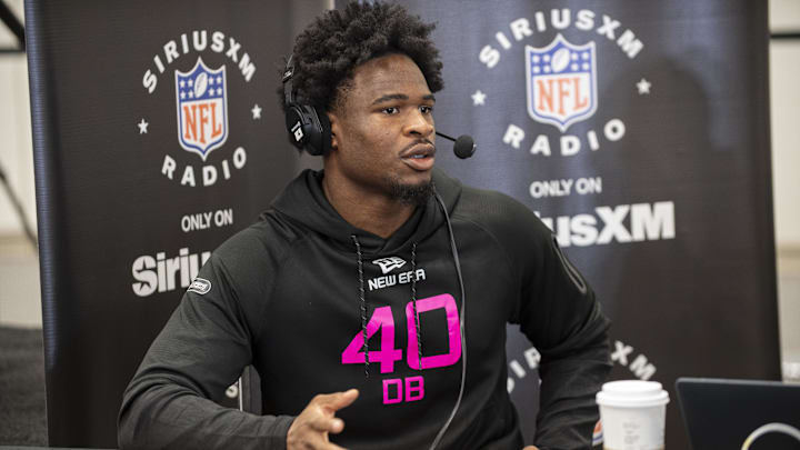 South Carolina defensive back Nick Emmanwori during the 2025 NFL Combine at Lucas Oil Stadium.