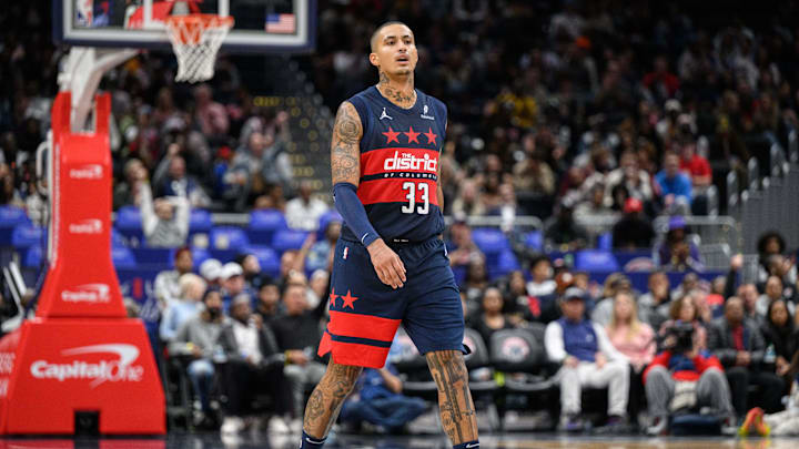 Oct 26, 2024; Washington, District of Columbia, USA; Washington Wizards forward Kyle Kuzma (33) walks up to the court during the second quarter against the Cleveland Cavaliers at Capital One Arena. Mandatory Credit: Reggie Hildred-Imagn Images