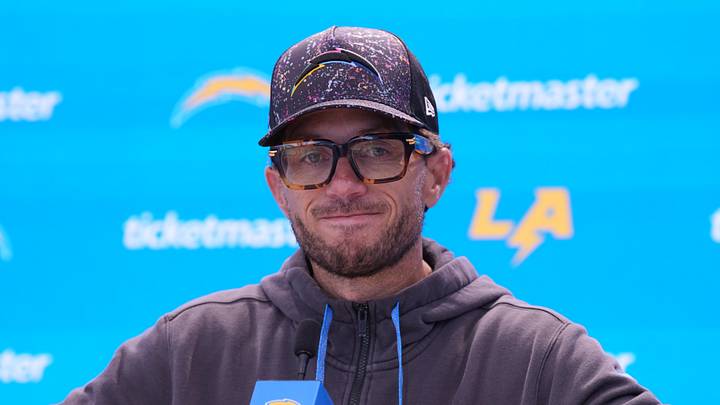Jul 31, 2026; El Segundo, CA, USA; Los Angeles Chargers offensive coordinator Mike McDaniel during training camp press conference at The Bolt. Mandatory Credit: Kirby Lee-Imagn Images Jul 31, 2026; El Segundo, CA, USA; Los Angeles Chargers offensive coordinator Mike McDaniel during training camp press conference at The Bolt. Mandatory Credit: Kirby Lee-Imagn Images