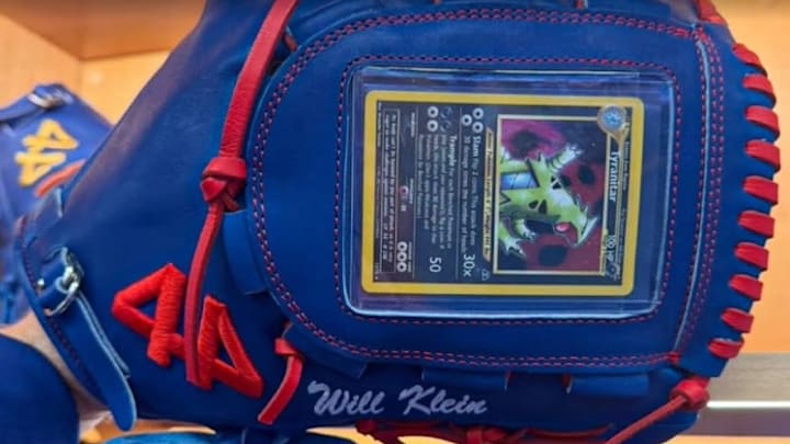 Dodgers Pitcher Will Klein added a special pocket to his glove, allowing him to take his Pokemon card with him on the mound.