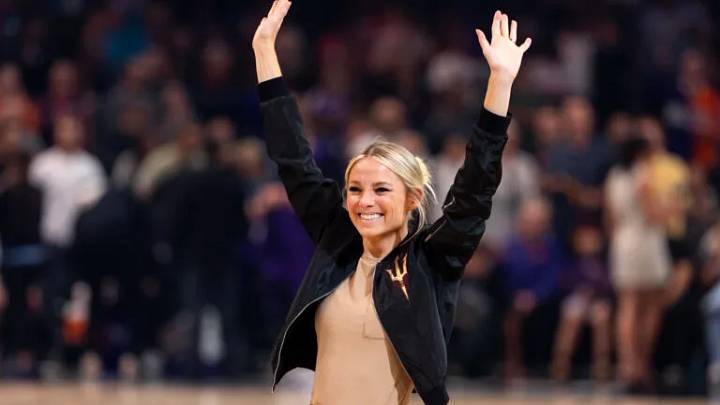 Mar 28, 2026; Phoenix, Arizona, USA; Arizona State Sun Devils women’s basketball coach Molly Miller in attendance prior to the Phoenix Suns game against the Utah Jazz at Mortgage Matchup Center. Mar 28, 2026; Phoenix, Arizona, USA; Arizona State Sun Devils women’s basketball coach Molly Miller in attendance prior to the Phoenix Suns game against the Utah Jazz at Mortgage Matchup Center.