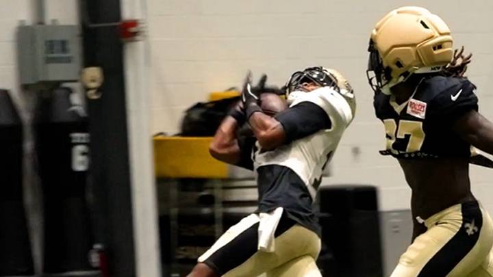 Saints wide receiver Barion Brown ends practice with a TD reception Saints wide receiver Barion Brown ends practice with a TD reception