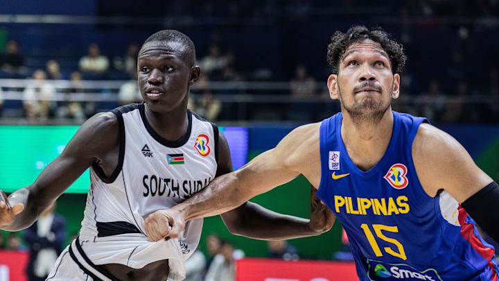 Duke basketball center Khaman Maluach (L) of South Sudan and June Mar Fajardo...