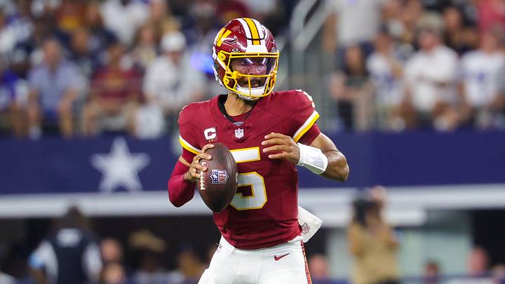 Sep 20, 2026; Arlington, Texas, USA; Washington Commanders quarterback Jayden Daniels (5) throws during the game against the Dallas Cowboys at AT&T Stadium. Mandatory Credit: Kevin Jairaj-Imagn Images Sep 20, 2026; Arlington, Texas, USA; Washington Commanders quarterback Jayden Daniels (5) throws during the game against the Dallas Cowboys at AT&T Stadium. Mandatory Credit: Kevin Jairaj-Imagn Images