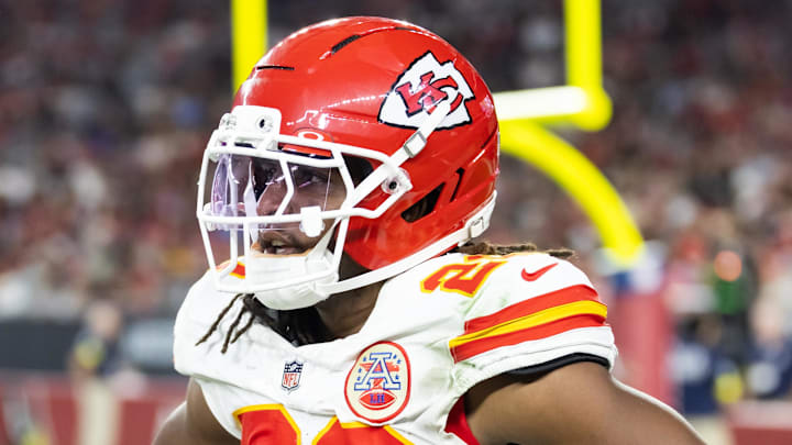 Aug 9, 2025; Glendale, Arizona, USA; Kansas City Chiefs cornerback Nohl Williams (20) against the Arizona Cardinals during a preseason NFL game at State Farm Stadium. Mandatory Credit: Mark J. Rebilas-Imagn Images