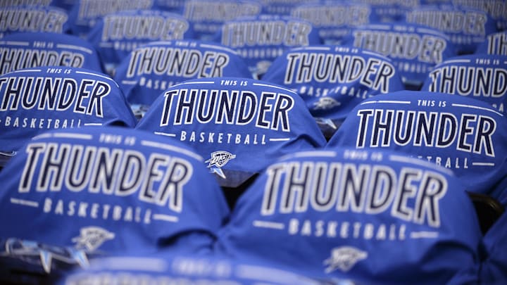 May 28, 2016; Oklahoma City, OK, USA; General view of t-shirts lining the seats before the game