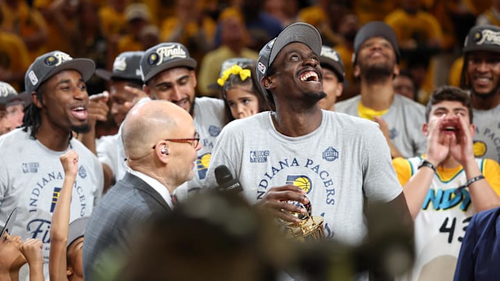 Indiana Pacers forward Pascal Siakam (43) reacts Indiana Pacers forward Pascal Siakam (43) reacts
