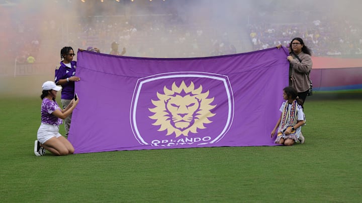 Oct 9, 2022; Orlando, Florida, USA;  Orlando City SC flag is shown before the game against Columbus