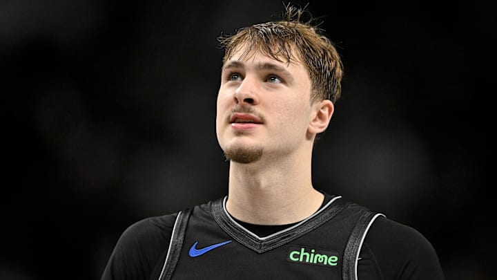 Mar 30, 2026; Dallas, Texas, USA; Dallas Mavericks forward Cooper Flagg (32) looks on during the second half against the Minnesota Timberwolves at the American Airlines Center. Mandatory Credit: Jerome Miron-Imagn Images