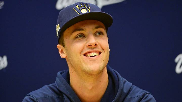 Milwaukee Brewers starting pitcher Jacob Misiorowski (32) speaks during a workout session before the 2026 World Series. Milwaukee Brewers starting pitcher Jacob Misiorowski (32) speaks during a workout session before the 2026 World Series.