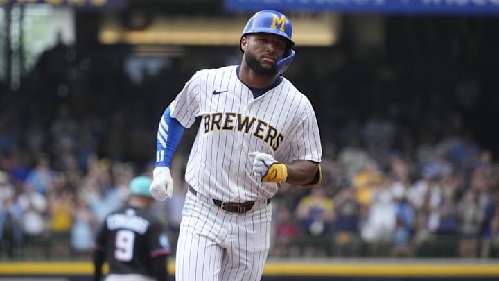 Jul 25, 2025; Milwaukee, Wisconsin, USA; Milwaukee Brewers outfielder Jackson Chourio (11) rounds the bases after hitting a home run against the Miami Marlins in the fourth at American Family Field. Mandatory Credit: Michael McLoone-Imagn Images Jul 25, 2025; Milwaukee, Wisconsin, USA; Milwaukee Brewers outfielder Jackson Chourio (11) rounds the bases after hitting a home run against the Miami Marlins in the fourth at American Family Field. Mandatory Credit: Michael McLoone-Imagn Images