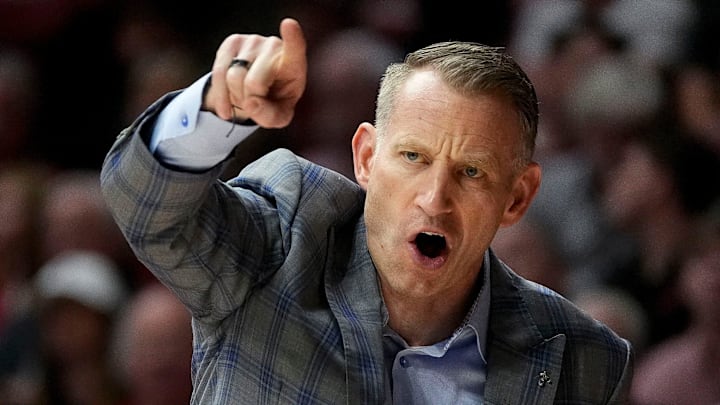 Feb 25, 2025; Tuscaloosa, AL, USA; Alabama head coach Nate Oats yells directions to his team at Coleman Coliseum. Alabama defeated Mississippi State 111-73. Mandatory Credit: Gary Cosby Jr.-Tuscaloosa News Feb 25, 2025; Tuscaloosa, AL, USA; Alabama head coach Nate Oats yells directions to his team at Coleman Coliseum. Alabama defeated Mississippi State 111-73. Mandatory Credit: Gary Cosby Jr.-Tuscaloosa News