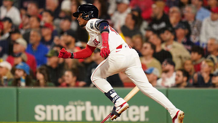 Sep 9, 2024; Boston, Massachusetts, USA;Boston Red Sox center fielder Ceddanne Rafaela (43) gets a base hit to drive in two runs against the Baltimore Orioles in the sixth inning at Fenway Park. Mandatory Credit: David Butler II-Imagn Images Sep 9, 2024; Boston, Massachusetts, USA;Boston Red Sox center fielder Ceddanne Rafaela (43) gets a base hit to drive in two runs against the Baltimore Orioles in the sixth inning at Fenway Park. Mandatory Credit: David Butler II-Imagn Images