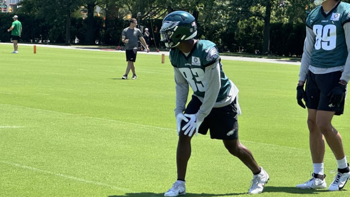 John Ross, who is attempting to make a comeback from retirement with the Philadelphia Eagles, had a strong practice during an OTA session on May 30, 2024. John Ross, who is attempting to make a comeback from retirement with the Philadelphia Eagles, had a strong practice during an OTA session on May 30, 2024.