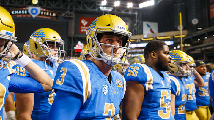Dec 26, 2017; Phoenix, AZ, USA; UCLA Bruins quarterback Josh Rosen (3) prior to the game against the Kansas State Wildcats in the 2017 Cactus Bowl at Chase Field. Mandatory Credit: Mark J. Rebilas-Imagn Images
