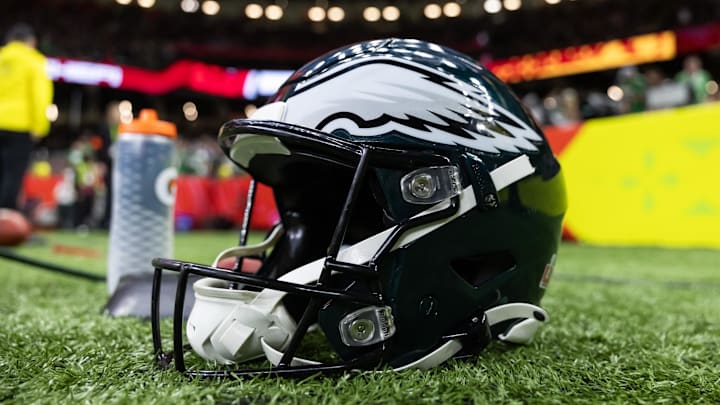 Feb 9, 2025; New Orleans, LA, USA; Detailed view of a Philadelphia Eagles helmet during Super Bowl LIX at Ceasars Superdome. Mandatory Credit: Mark J. Rebilas-Imagn Images Feb 9, 2025; New Orleans, LA, USA; Detailed view of a Philadelphia Eagles helmet during Super Bowl LIX at Ceasars Superdome. Mandatory Credit: Mark J. Rebilas-Imagn Images