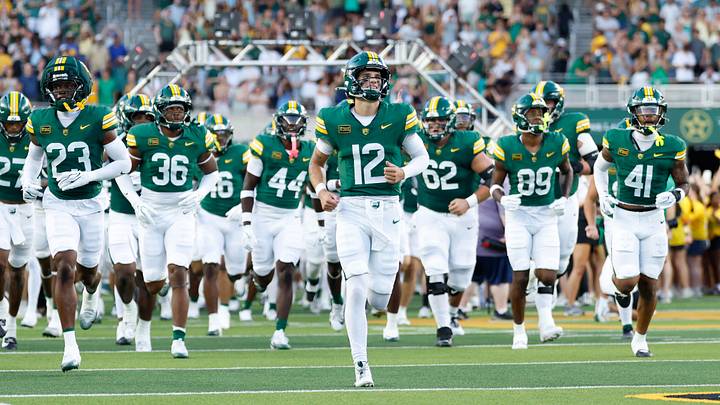 Sep 12, 2026; Waco, Texas, USA;  The Baylor Bears run onto the field before the game against the Prairie View A&M Panthers at McLane Stadium.  Mandatory Credit: Chris Jones-Imagn Images