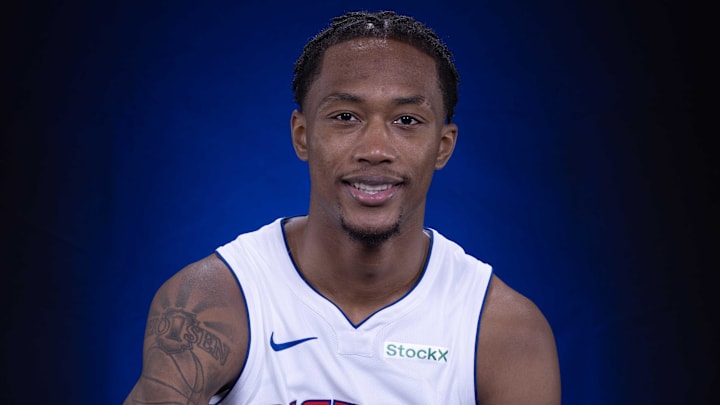 Sep 30, 2024; Detroit, MI, USA; Detroit Pistons forward Ron Holland II (00) poses for his official 2024-25 season head shot. Mandatory Credit: David Reginek-Imagn Images Sep 30, 2024; Detroit, MI, USA; Detroit Pistons forward Ron Holland II (00) poses for his official 2024-25 season head shot. Mandatory Credit: David Reginek-Imagn Images