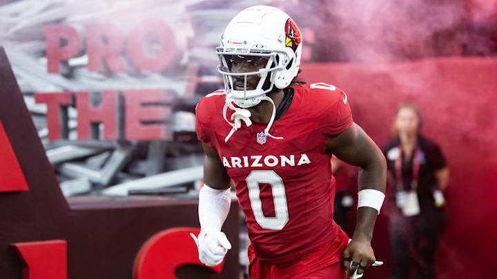 Aug 10, 2024; Glendale, Arizona, USA; Arizona Cardinals wide receiver Zach Pascal (0) against the New Orleans Saints during a preseason NFL game at State Farm Stadium. Mandatory Credit: Mark J. Rebilas-Imagn Images
Aug 10, 2024; Glendale, Arizona, USA; Arizona Cardinals wide receiver Zach Pascal (0) against the New Orleans Saints during a preseason NFL game at State Farm Stadium. Mandatory Credit: Mark J. Rebilas-Imagn Images