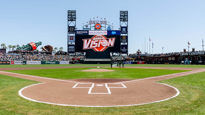 May 18, 2025; San Francisco, California, USA; Oracle Park is ready for the game between the Athletics and San Francisco Giants. Mandatory Credit: Bob Kupbens-Imagn Images