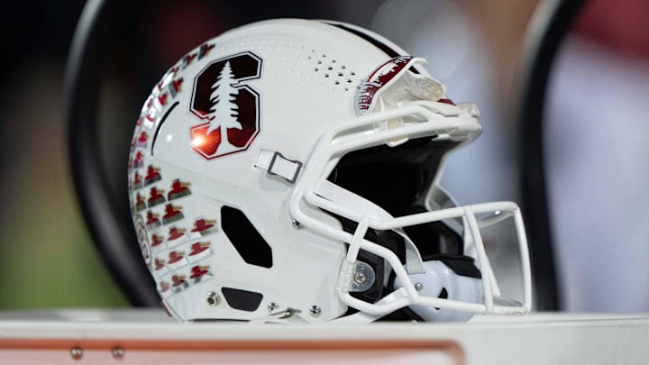 Nov 20, 2021; Stanford, California, USA;  General view of the Stanford Cardinal helmet during the third quarter against the California Golden Bears at Stanford Stadium. Mandatory Credit: Stan Szeto-Imagn Images