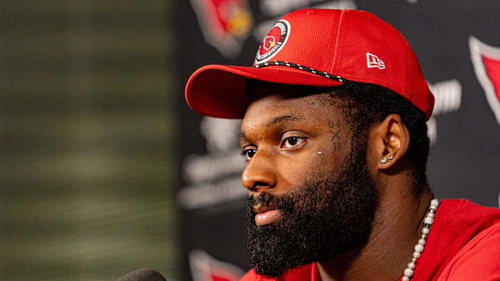 Josh Sweat speaks to members of the media at the Arizona Cardinals Training Center Josh Sweat speaks to members of the media at the Arizona Cardinals Training Center