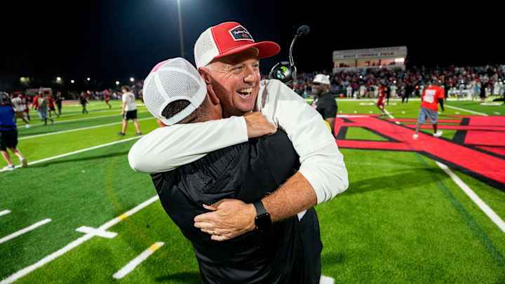 Coach Lenny Jankowski celebrates Vero Beach High School’s football team winning the Class 7A state semifinal against Miami Palmetto, Dec. 5, 2025, at the Citrus bowl. The team moves on to the Class 7A state championship game hosted at Florida International University’s Pitbull Stadium in Miami on Saturday, Dec. 13.