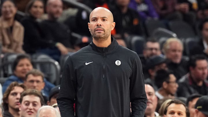 Nov 27, 2024; Phoenix, Arizona, USA; Brooklyn Nets head coach Jordi Fernandez looks on against the Phoenix Suns during the first half at Footprint Center. Mandatory Credit: Joe Camporeale-Imagn Images Nov 27, 2024; Phoenix, Arizona, USA; Brooklyn Nets head coach Jordi Fernandez looks on against the Phoenix Suns during the first half at Footprint Center. Mandatory Credit: Joe Camporeale-Imagn Images