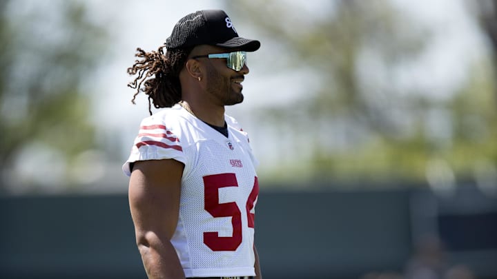 Jun 11, 2025; Santa Clara, CA, USA; San Francisco 49ers linebacker Fred Warner (54) watches his teammates workout during a team OTA at Levi's Stadium. Mandatory Credit: D. Ross Cameron-Imagn Images