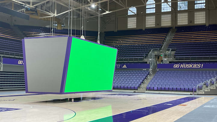 The Alaska Airlines Arena scoreboard goes through change.