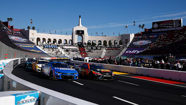 Kyle Larson, Martin Truex Jr., Busch Light Clash, Los Angeles Memorial Coliseum, NASCAR