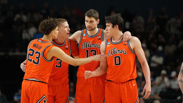 Mar 21, 2026; Greenville, SC, USA; Illinois Fighting Illini celebrates after a play during the second half against the VCU Rams during a second round game of the men's 2026 NCAA Tournament at Bon Secours Wellness Arena. Mandatory Credit: Bob Donnan-Imagn Images