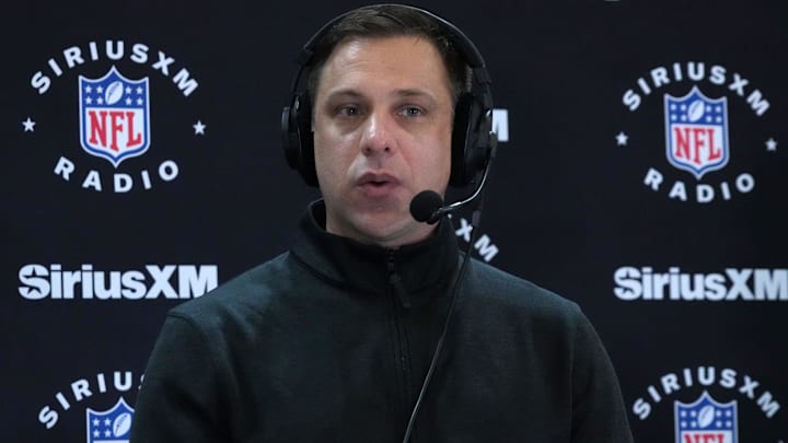 Kansas City Chiefs general manager Brett Veach on the SiriusXM radio set at the NFL Scouting Combine at Indiana Convention Center.