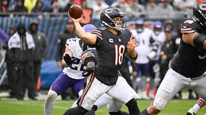 Sep 20, 2026; Chicago, Illinois, USA; Chicago Bears quarterback Caleb Williams (18) passes the ball during the second half against the Minnesota Vikings at Soldier Field. Mandatory Credit: Matt Marton-Imagn Images