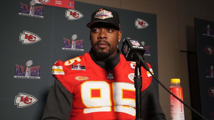 Chris Jones answers questions at Super Bowl media availability