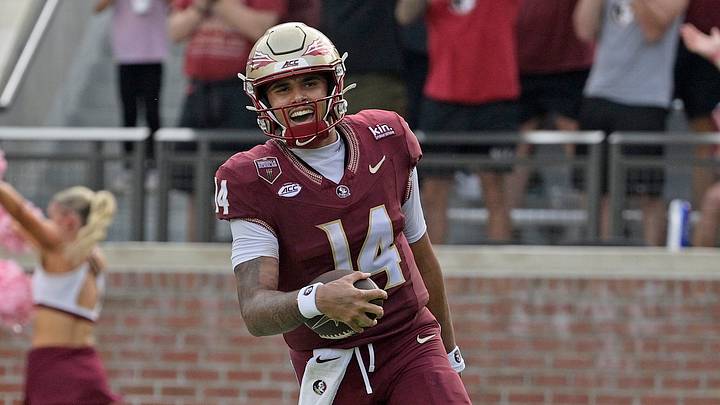 Oct 3, 2026; Tallahassee, Florida, USA; Florida State Seminoles quarterback Ashton Daniels (14) runs for a touchdown during the second half against the Virginia Cavaliers at Doak S. Campbell Stadium. Mandatory Credit: Melina Myers-Imagn Images Oct 3, 2026; Tallahassee, Florida, USA; Florida State Seminoles quarterback Ashton Daniels (14) runs for a touchdown during the second half against the Virginia Cavaliers at Doak S. Campbell Stadium. Mandatory Credit: Melina Myers-Imagn Images