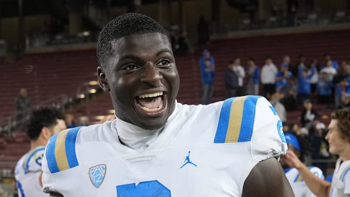 Oct 21, 2023; Stanford, California, USA; UCLA Bruins linebacker Oluwafemi Oladejo (2) after defeating the Stanford Cardinal at Stanford Stadium. Mandatory Credit: Darren Yamashita-Imagn Images