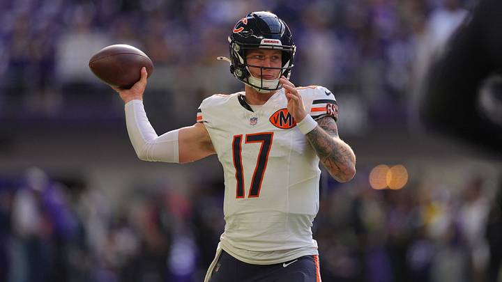 Nov 16, 2025; Minneapolis, Minnesota, USA; Chicago Bears quarterback Tyson Bagent (17) warms up before a game against the Minnesota Vikings at U.S. Bank Stadium. Mandatory Credit: Brad Rempel-Imagn Images Nov 16, 2025; Minneapolis, Minnesota, USA; Chicago Bears quarterback Tyson Bagent (17) warms up before a game against the Minnesota Vikings at U.S. Bank Stadium. Mandatory Credit: Brad Rempel-Imagn Images