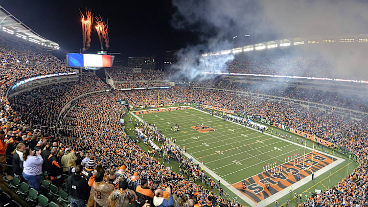 Nov 16, 2015; Cincinnati, OH, USA; French flag on the video screen during a moment of silence for Paris terrorist attack victims before the NFL game between the Houston Texans and the Cincinnati Bengals at Paul Brown Stadium. Mandatory Credit: Kirby Lee-Imagn Images Nov 16, 2015; Cincinnati, OH, USA; French flag on the video screen during a moment of silence for Paris terrorist attack victims before the NFL game between the Houston Texans and the Cincinnati Bengals at Paul Brown Stadium. Mandatory Credit: Kirby Lee-Imagn Images