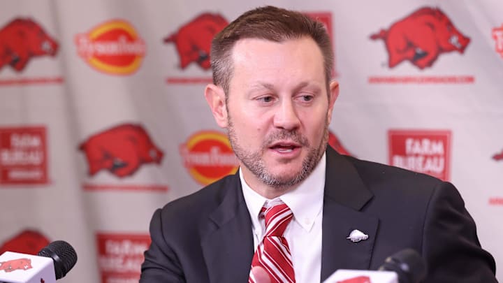 Arkansas Razorback coach Ryan Silverfield during his introductory press conference at Frank Broyles Center. Arkansas Razorback coach Ryan Silverfield during his introductory press conference at Frank Broyles Center.