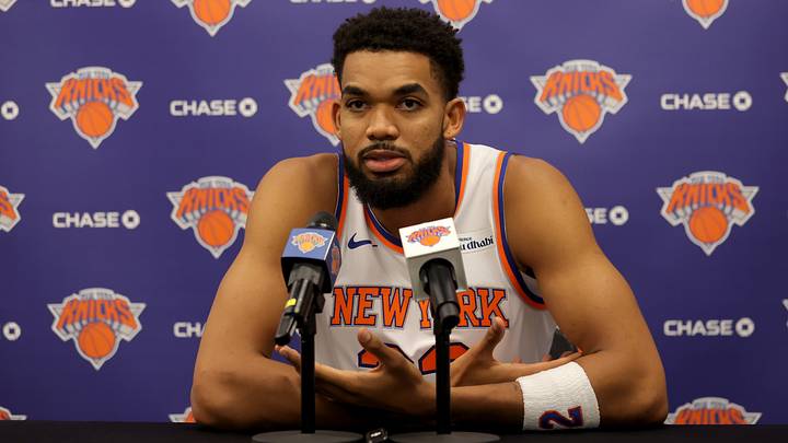 Sep 28, 2026; Tarrytown, NY, USA; New York Knicks center Karl-Anthony Towns (32) speaks during media day at the MSG training facility. Mandatory Credit: Brad Penner-Imagn Images Sep 28, 2026; Tarrytown, NY, USA; New York Knicks center Karl-Anthony Towns (32) speaks during media day at the MSG training facility. Mandatory Credit: Brad Penner-Imagn Images